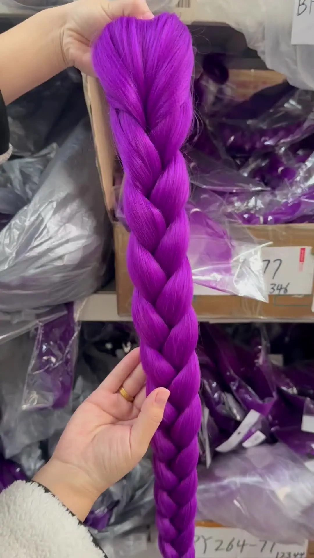 Synthetic Braided Purple Hair Ponytail Costume Hairstyle 26inch Long Ponytail with Clips for Kids Girls Halloween Christmas
