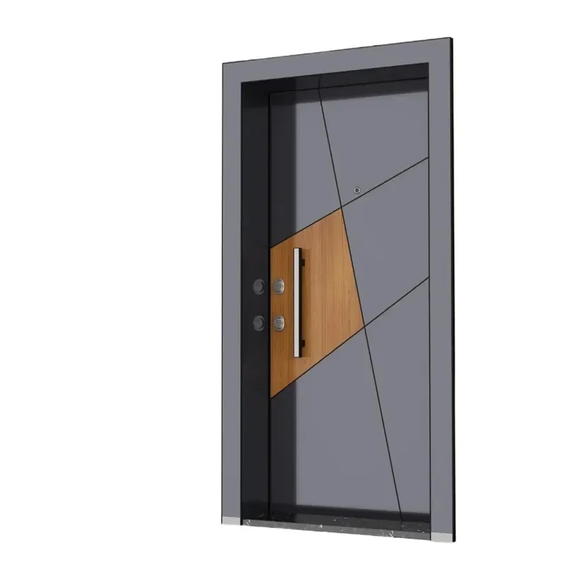 MDF Front Steel Rear Wood Panel Entry Door Irregular Pattern Turkish Style Exterior Door for Home Security and Decoration