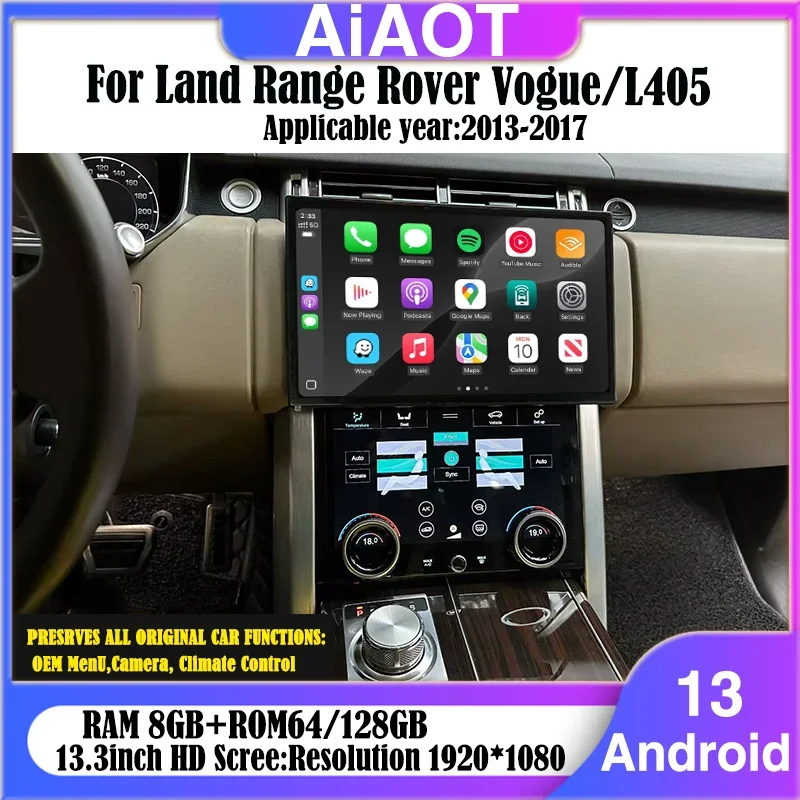 Android 13 13.3-inch For 2013-2017 Range Rover Vogue L405 with Carplay Multimedia Player Radio retains the original feature men
