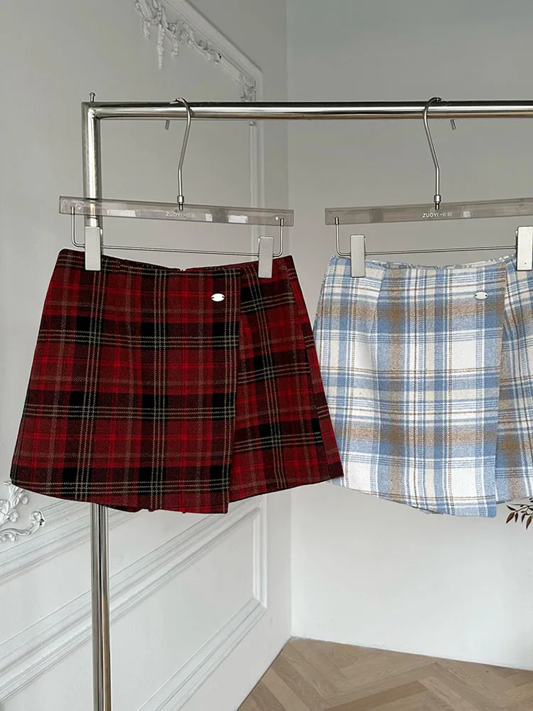 Japanese Sweet Plaid Skirts Clubwear High Waist A-Line Skirt Kawaii Girls Harajuku Autumn Winter Streetwear Gyaru Preppy Style