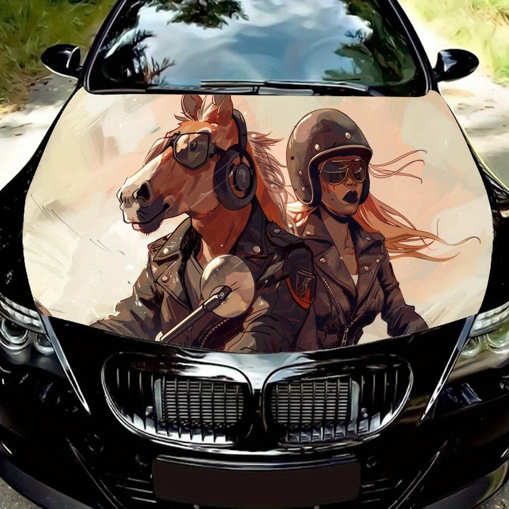 

Виниловая наклейка на капот двигателя автомобиля Dynamic Horse Rider, персонализированный автоаксессуар, водонепроницаемая самоклеящаяся наклейка на автомобиль, подарок f