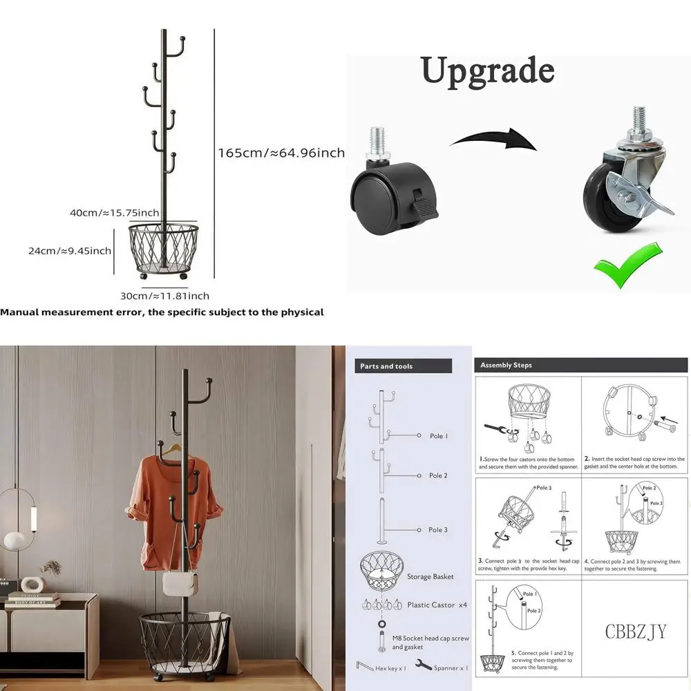 

Современная металлическая вешалка для одежды в форме кактуса с корзиной для шляп, шарфов и сумок — идеальный органайзер для прихожей и спальни (черный)