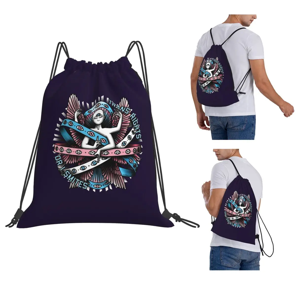 

Trans Rights Or I Smites Backpacks Fashion Drawstring Bundle Pocket Sports Bag Book Bags for Man Woman Students