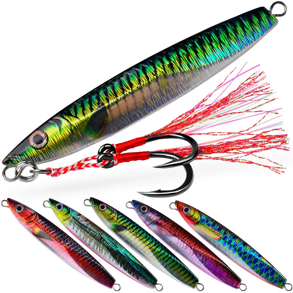 

1pcs Metal Fishing Bait 12cm 78g Sinking Sea Bass Lead Jig Fish Lure 5 Color Artificial Lifelike Jigging Lure Bass Hook LF146