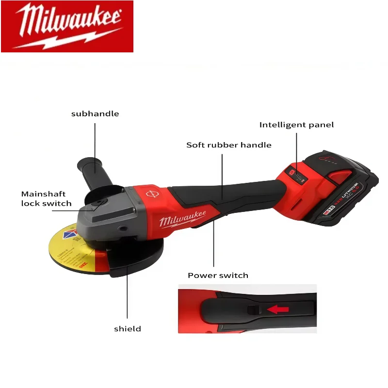 ميلووكي 125 مللي متر فرش زاوية طاحونة تلميع آلة قطع لا قفل مجداف التبديل أدوات كهربائية لاسلكية