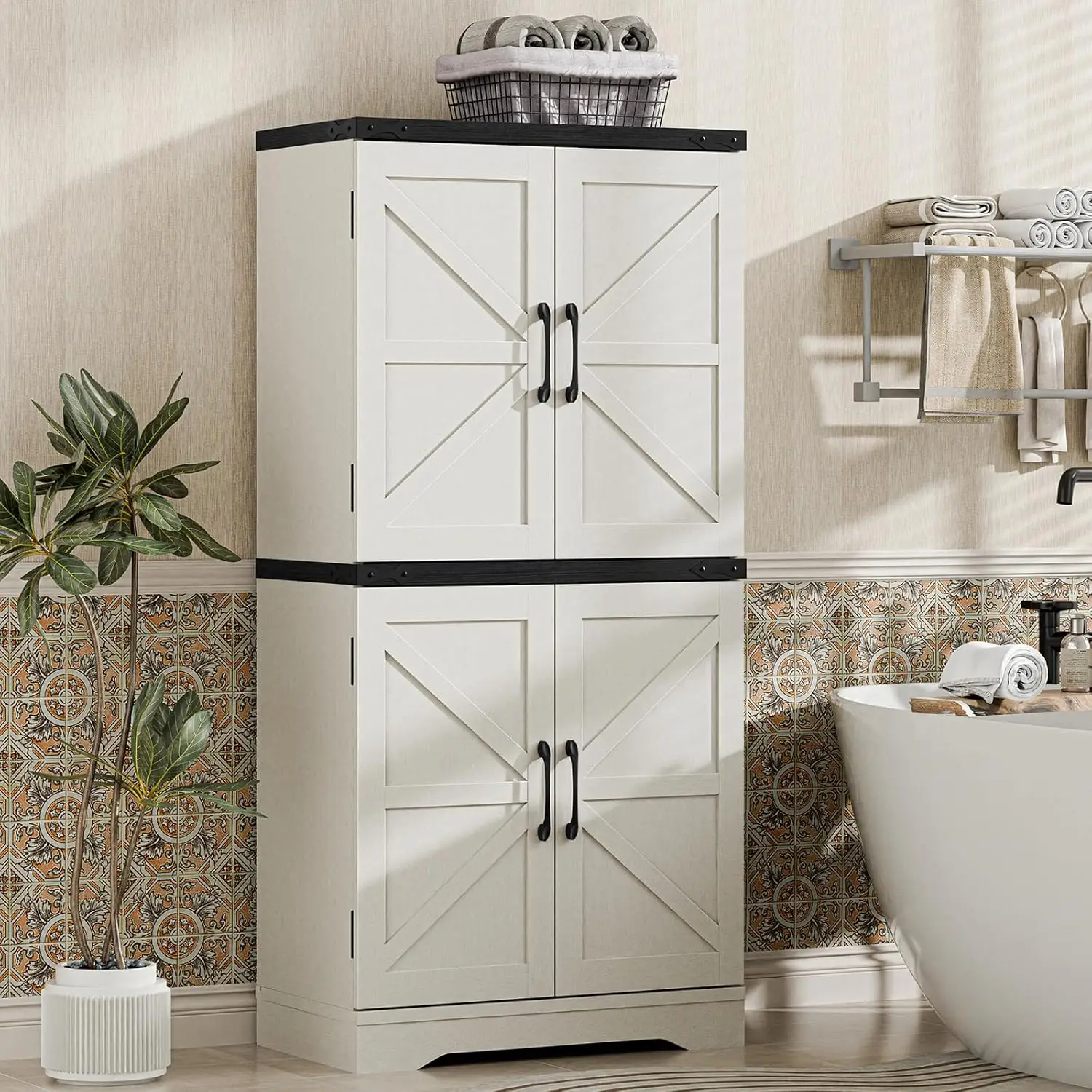 

Farmhouse Floor Storage Cabinet with Adjustable Shelves, Rustic Style for Bathroom, Kitchen, Living Room