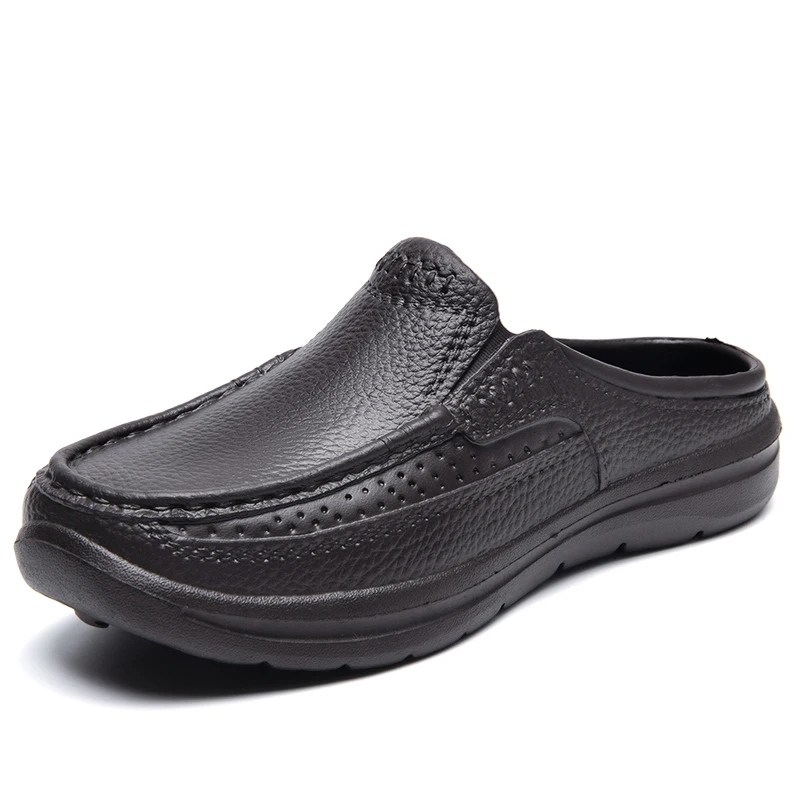 Summer slippers garden clogs waterproof and non-slip chef shoes light plus size comfortable black leather shoes outdoor slippers view 5