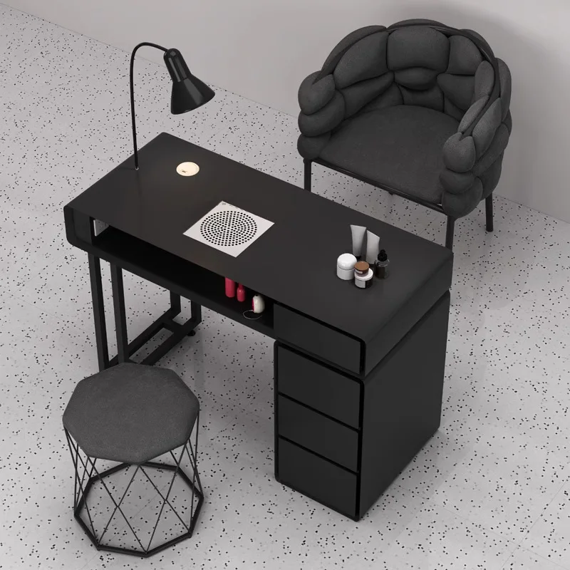 

WDY New Arrival Black Manicure Table Nail Station Nail Desk Table with Drawers for Beauty Salon Spa