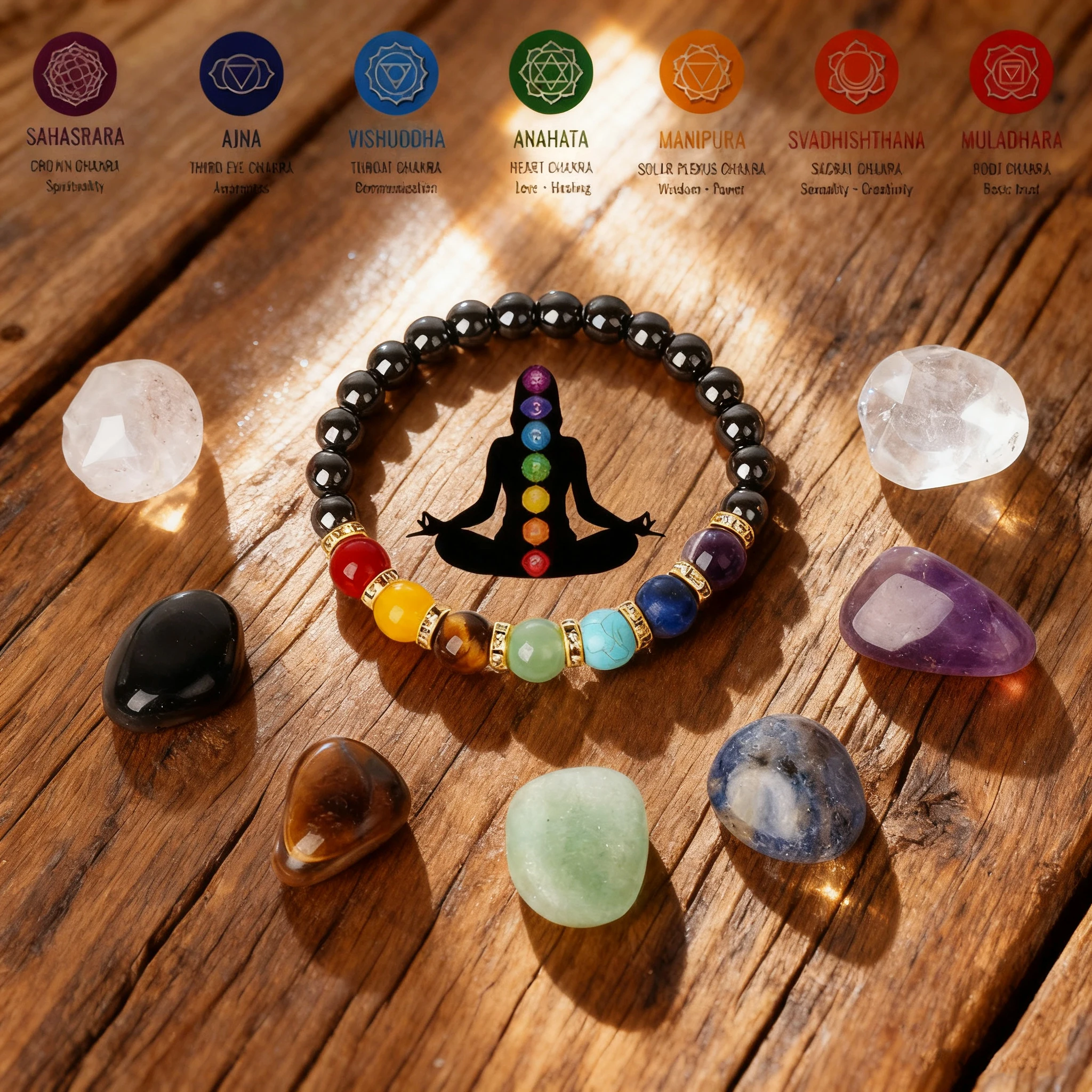 

7 Chakra Stone Bracelet for Healing Energy Reiki & Meditation with Hematite Amethyst Lapis Lazuli for Balance & Harmony Jewelry