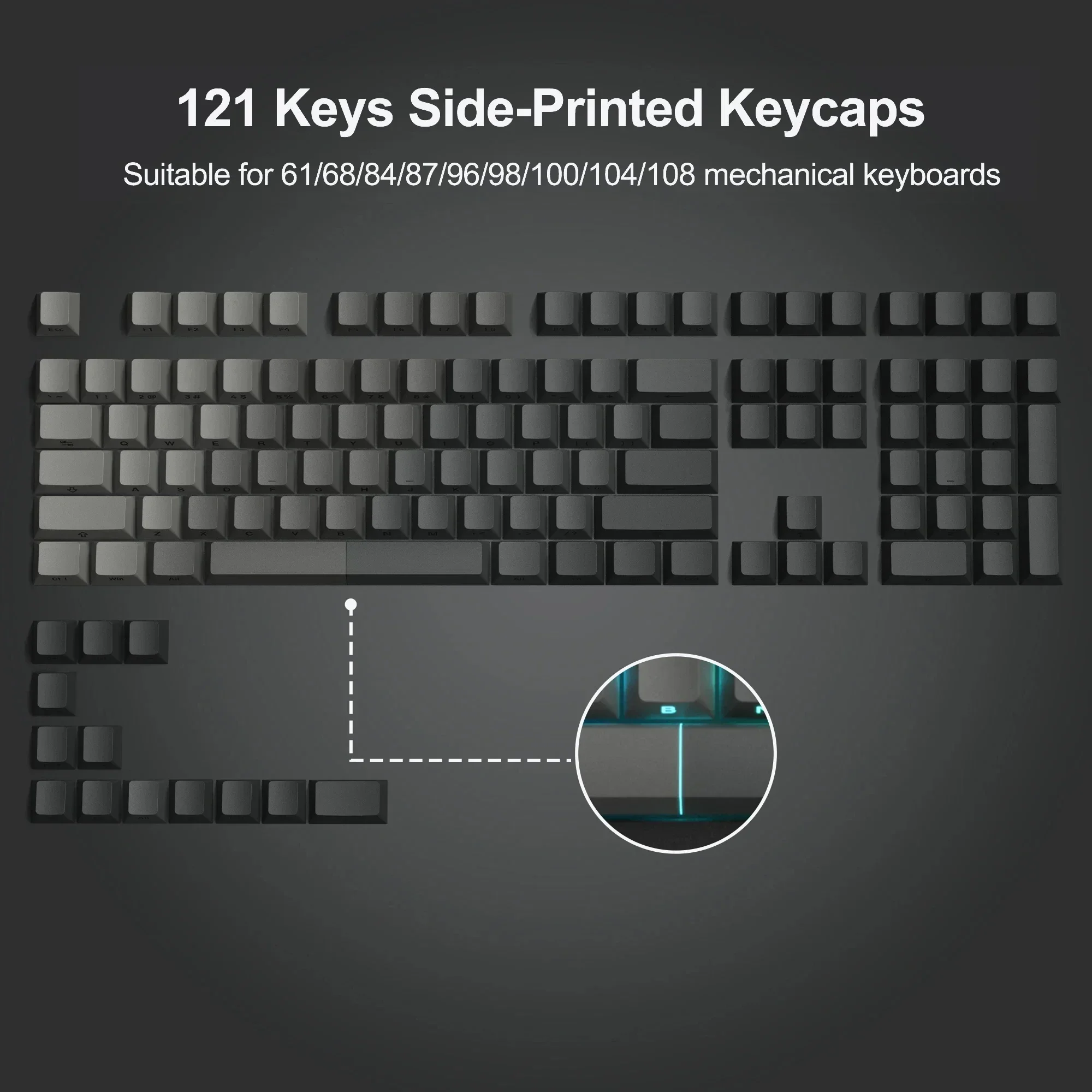 121 Key Polar Day Double Shot  Keycaps Cherry Profile Side Printed RGB Backlit Keycaps for Cherry Gateron MX Switch Keyboard