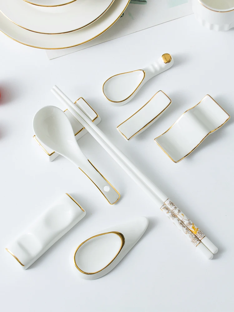 European-style Gold-painted Ceramic Chopstick Rest Chopstick Rest Household Chopstick Rest Table Public Fast Rack Chopstick Rest