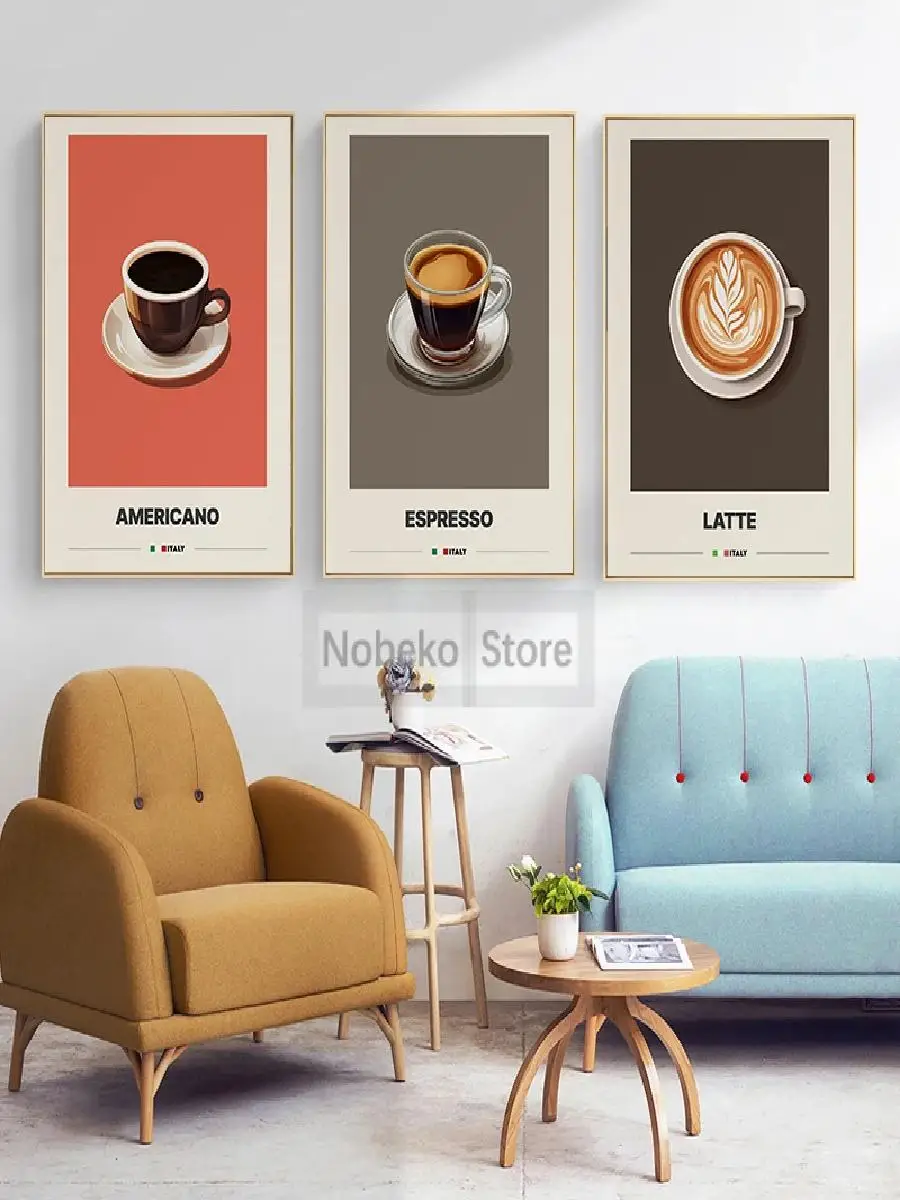Italian Coffee Minimalist Poster  Americano Latte Mocha Cappuccino Espresso Prints Canvas Wall Art for Home Room Cafe Decor