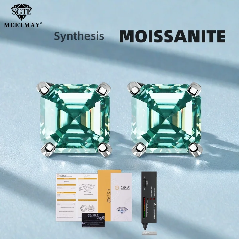 

Сертифицированные GRA серьги-гвоздики из стерлингового серебра S925 с четырьмя зубцами, серьги-гвоздики с муассанитом огранки Asscher для женщин, изысканные ювелирные изделия, бесплатная подарочная коробка