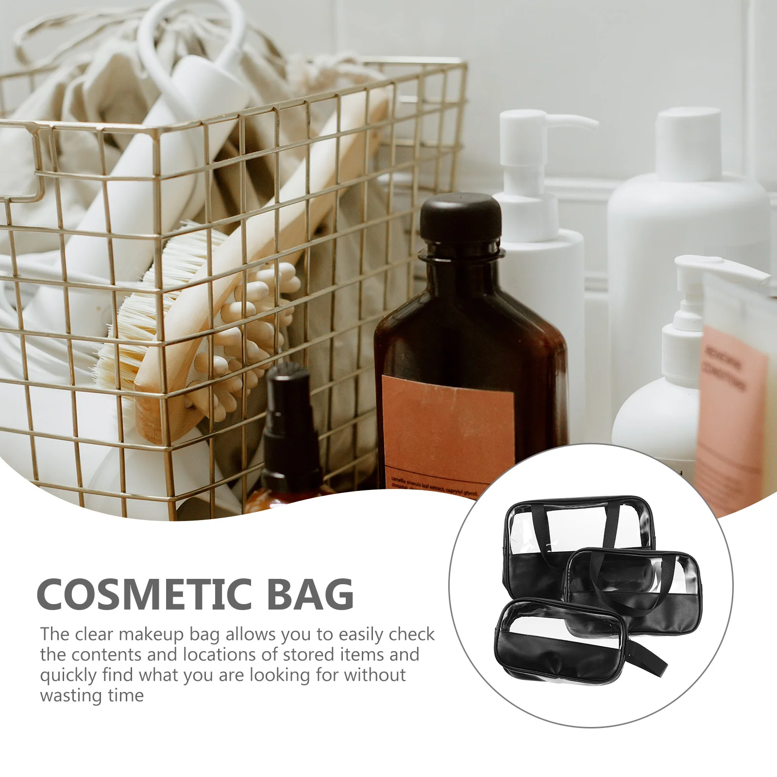 3Pcs Durable Waterproof Toiletry Bag Travel Organizer Storage Wash Bag Transparent Lightweight Practical