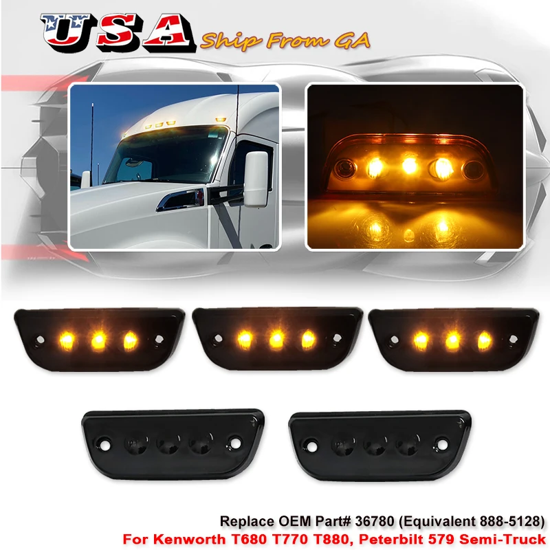 

5 шт. передний габаритный фонарь кабины, верхний габаритный сигнал на крыше для Kenworth T680 T770 T880 2015-2020 для Peterbilt 569 2015-2020