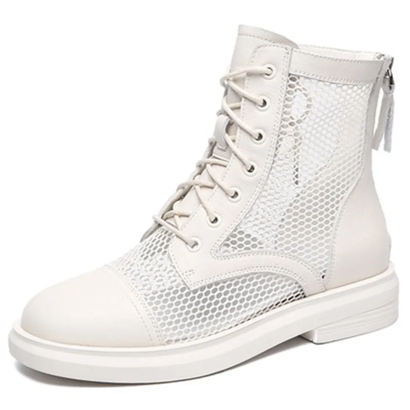 Spring and Summer New Style Leather Mesh Boots - Trendy Slim Boots with Mid-Calf Length - Women's Single Boot