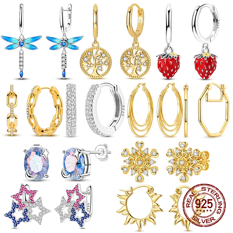 

Women's Earrings 925 Sterling Silver Shiny Zircon Star Moon Snowflake Earrings Luxury Party Jewelry Gift Birthday Anniversary