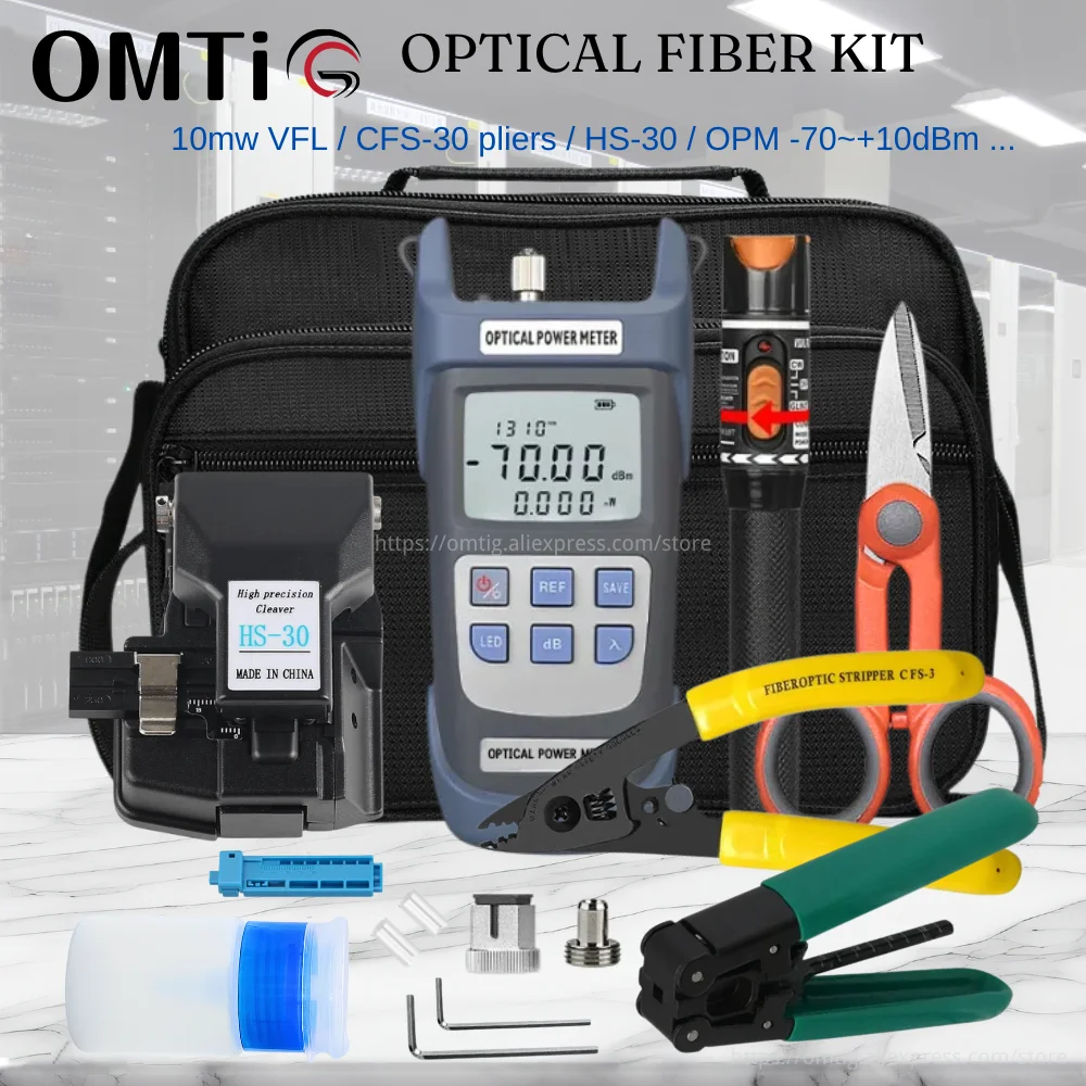 OMTiG HS-30 FTTH Fiber Optic Tool Kit Fiber Fibra Optica Power Meter 10mW Visual Fault Locator Gun Grey Tool