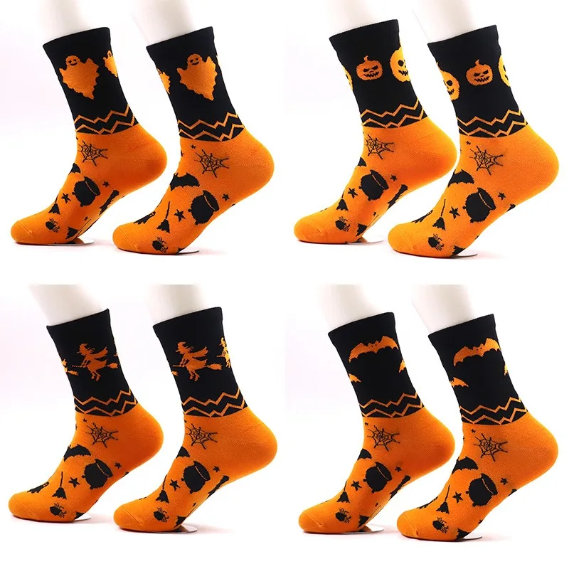 Halloween Gift Socks, Men\'s And Women\'s Mid Tube Socks, Couple\'s Casual Funny Socks, Bat Pumpkin Ghost Witch Element Socks