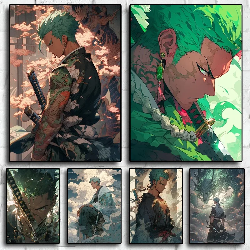 

Anime ONE PIECE Roronoa Zoro Poster and Print Watercolor Wall Art Picture Home Decor Aesthetic Decorative Gifts