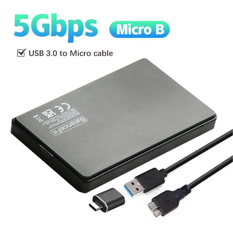 

Enclosure HDD Case 2.5 Inch Micro B USB 3.0 Type-C Cable External Hard Drive 4TB 5Gbps HD Portable Storage Device Support UASP