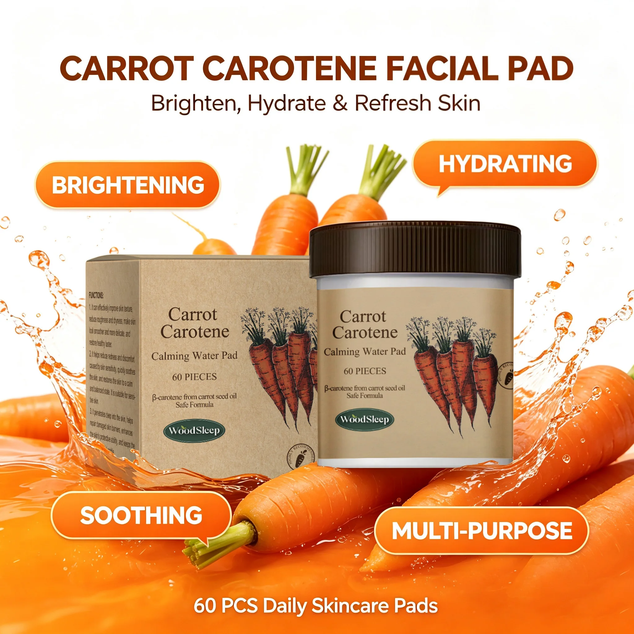Carotenoid Calming Pads Brightening Instant Hydration Soothing Glow for Dull Skin Anti-oxidant Moisturizing Facial Mask Skincare