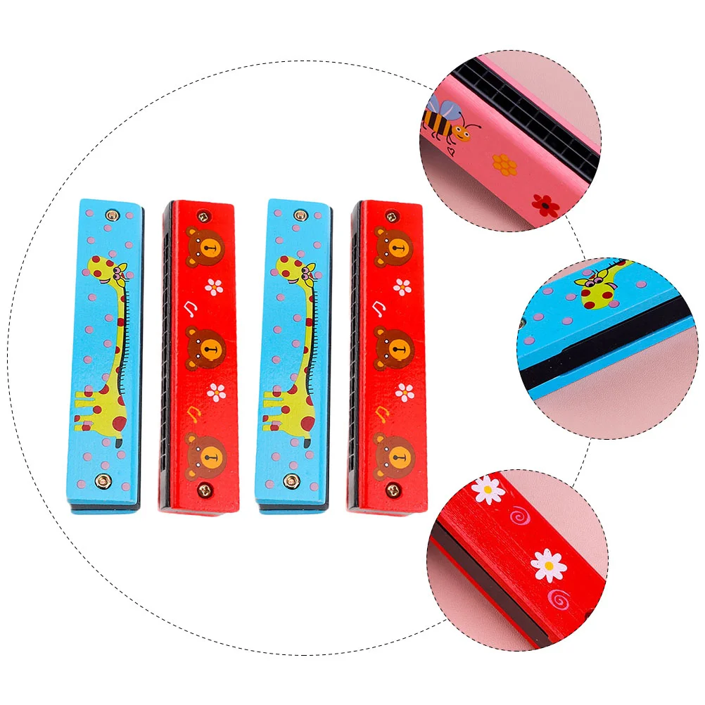 6 Pcs Harmonica Students Wooden Plaything Childrens Toys Small Instrument Cartoon Beginner