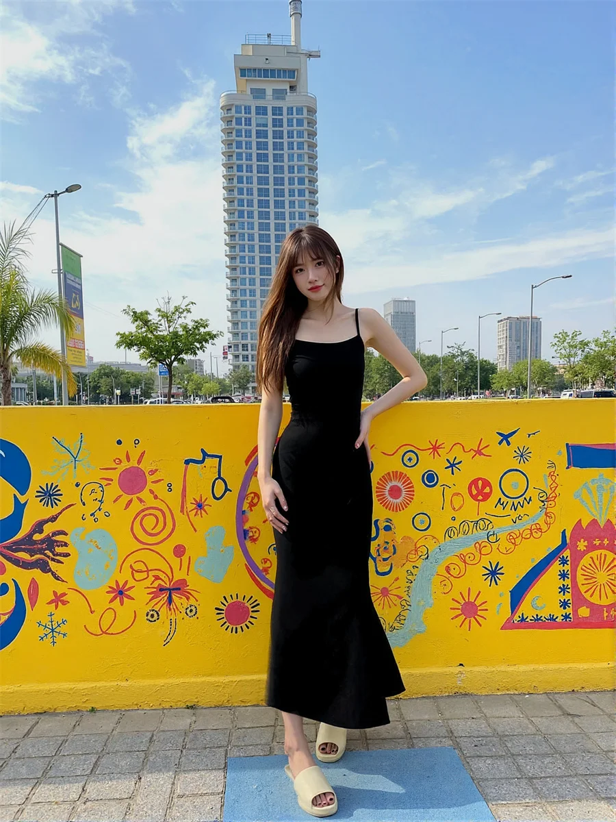 فستان نسائي أسود أنيق وأنيق لحفلات الزفاف بدون أكمام لطيف وجميل وأنيق وبسيط أنثوي وناعم #1