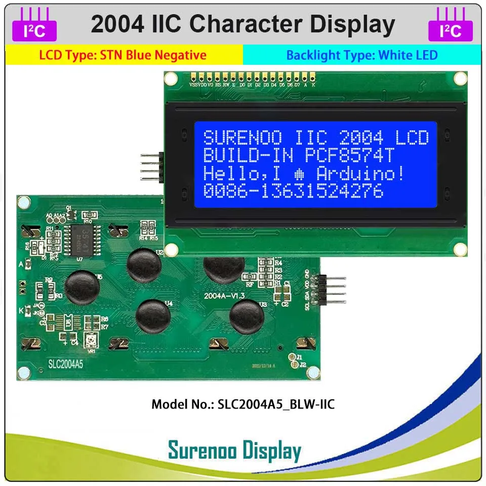 Imagem -03 - Módulo de Display Lcd para Arduino Tela de Caracteres Retroiluminação Led 204 20x4 2004 Paralelo Iic I2c Pcf8574t Lcm Inglês-japonês