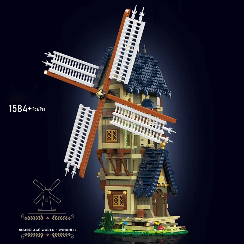 1584PCS Medieval Windmill Building Blocks Street View Villa Model Architecture City House Bricks Toy Kid Adult For Gifts