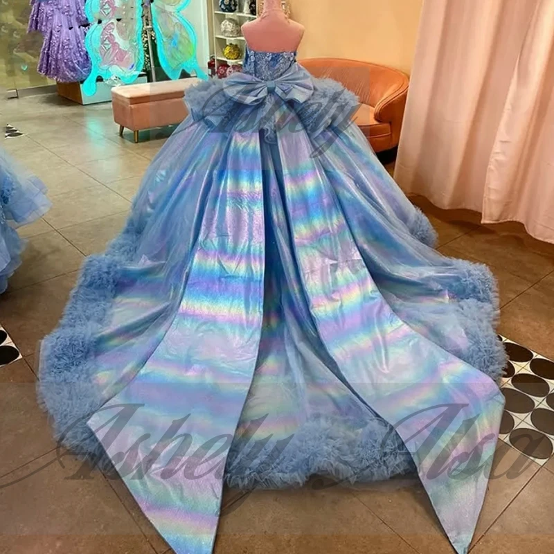 A1538 luxo doce 16 vestidos festa de aniversário rendas apliques plissado grande arco baile de formatura festa de aniversário pageant quinceanera 15 personalizado