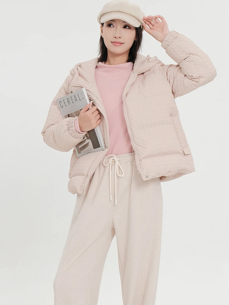 

Bukhara Original Women's Short Puffer Jacket with Hood Thick Warm Winter New Arrival Pink Color Ladies Casual Style Duck down