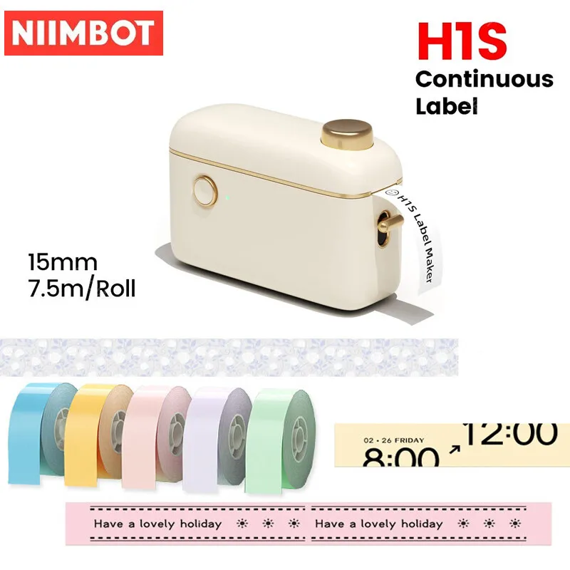 Niimbot H1S Label Printer Paper Continuous Printing Thermal Stickers 15mm * 7.5M Waterproof Anti-Oil Scratch-Resistant Sticker