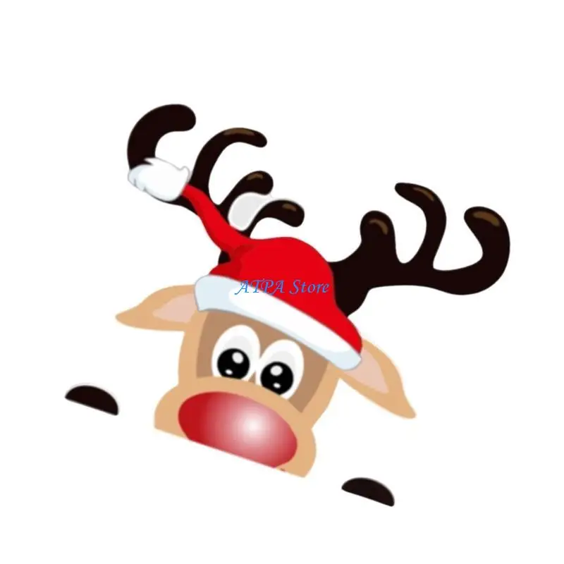 

U13C Reindeer & Santa Vehicle Glass Sticker Car Window Ornament Vehicle Window Stickers Car Glass Decal for Christmas