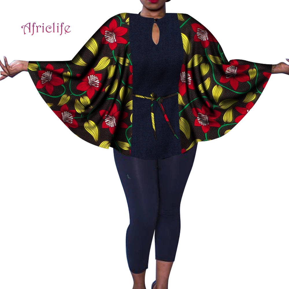 Africa Dresses Women Bat Sleeve Drawstring Bazin Riche Dashiki Shawl Top African Print Blouse Shirt Plus Size Clothes SP035