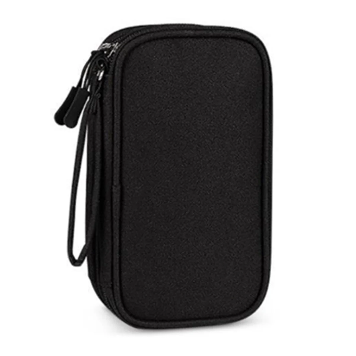 Portable Double-Deck Storage Bag for Digital Products-Travel Organizer for USB Cables, Headsets & Accessories Black