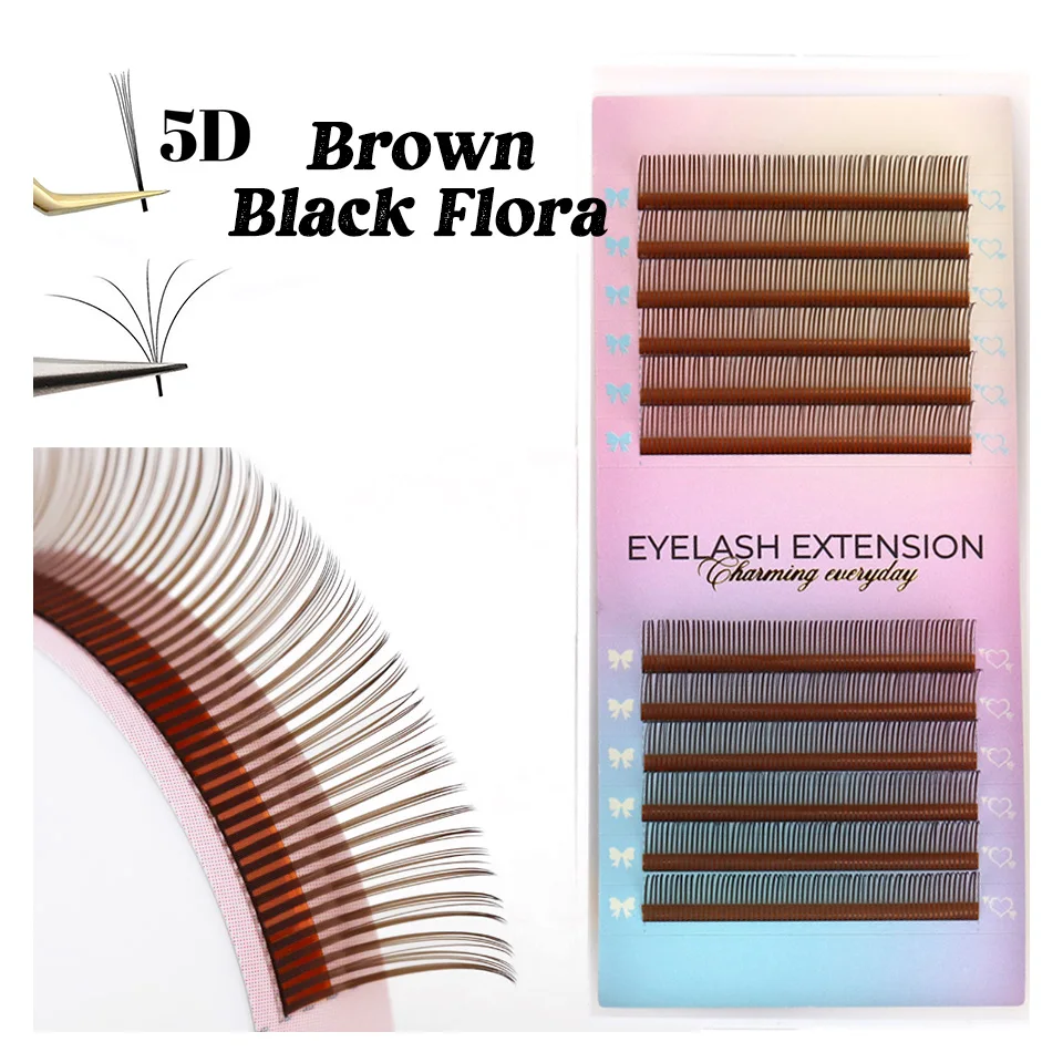 

5D Flora Lashes Premade Fans Individual Eyelash Extension Brown 5D Flower Fairy Faux Mink Lash Easy Fan Natural Soft Spike Lash