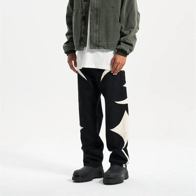 2026 Kanye Y2K PU-Leder Bestickte Baggy Stacked Jeans Hosen für Herren Kleidung Streetwear Damen Denim Hosen Pantalon Homme – Detail 14
