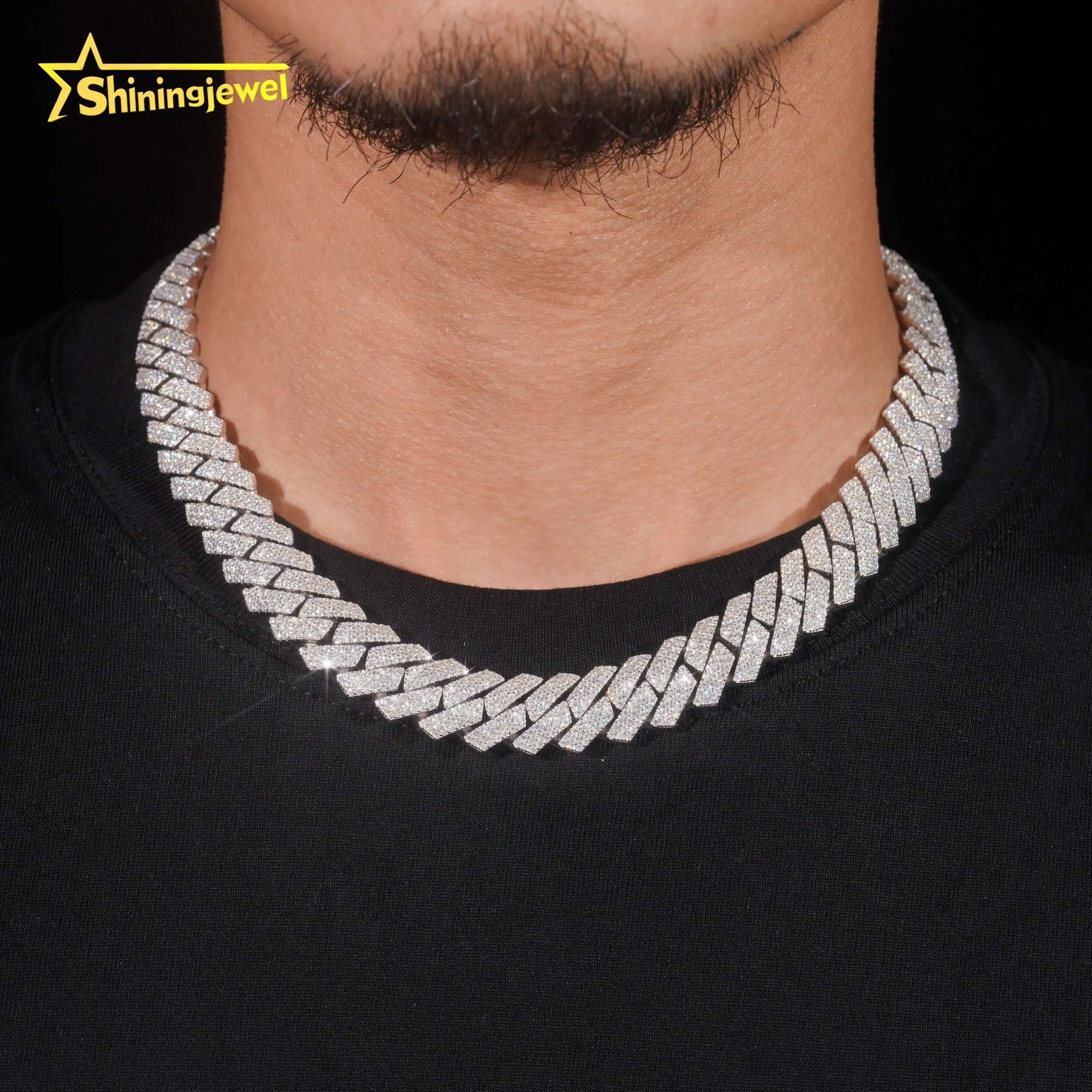 Custom Hip Hop Bling Moissanite Fashion Vintage Necklace with 15MM Thick Cuban Link Chain 925 Silver Men Jewelry...