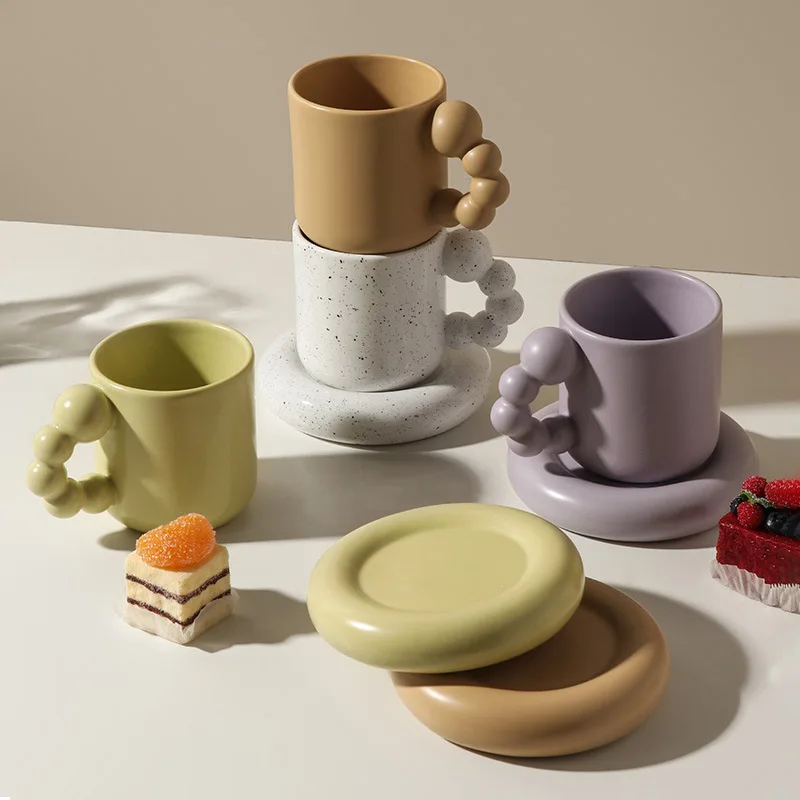 Ceramic Creative Coffee Cup With Tray Sugar-Coated Berry Nordic Home Decor Handmade Art Tea Mug Tray Personalized Gifts