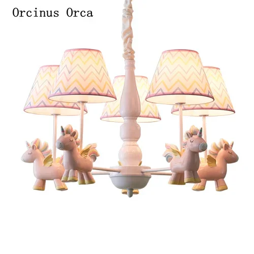 American creative Unicorn chandelier Girl Bedroom Princess Room children's room lamp cartoon dream LED color pony Chandelier