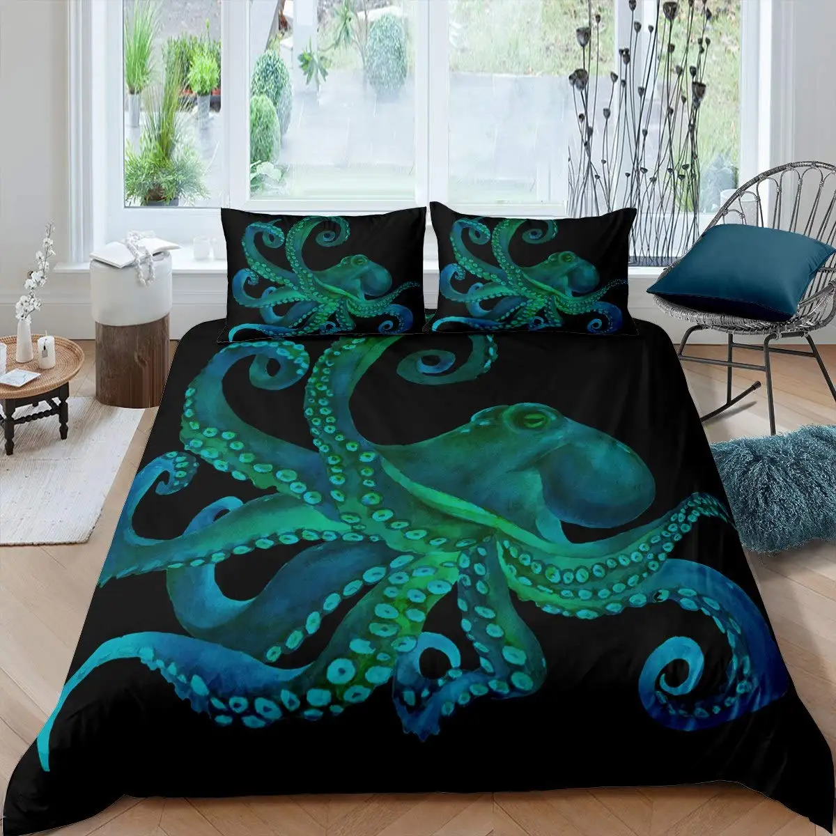 

Octopus Duvet Cover Set Green Octopus Tentacles Twin Bedding Set Sea Marine Theme Underwater Animal Comforter Cover