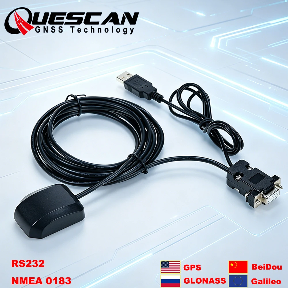 

QUESCAN Serial RS232 GPS Antenna Receiver PPS RS-232 DB9 NMEA 0183 Receive GPS GLONASS Galileo BeiDou QZSS SBAS NMEA0183 1-25Hz
