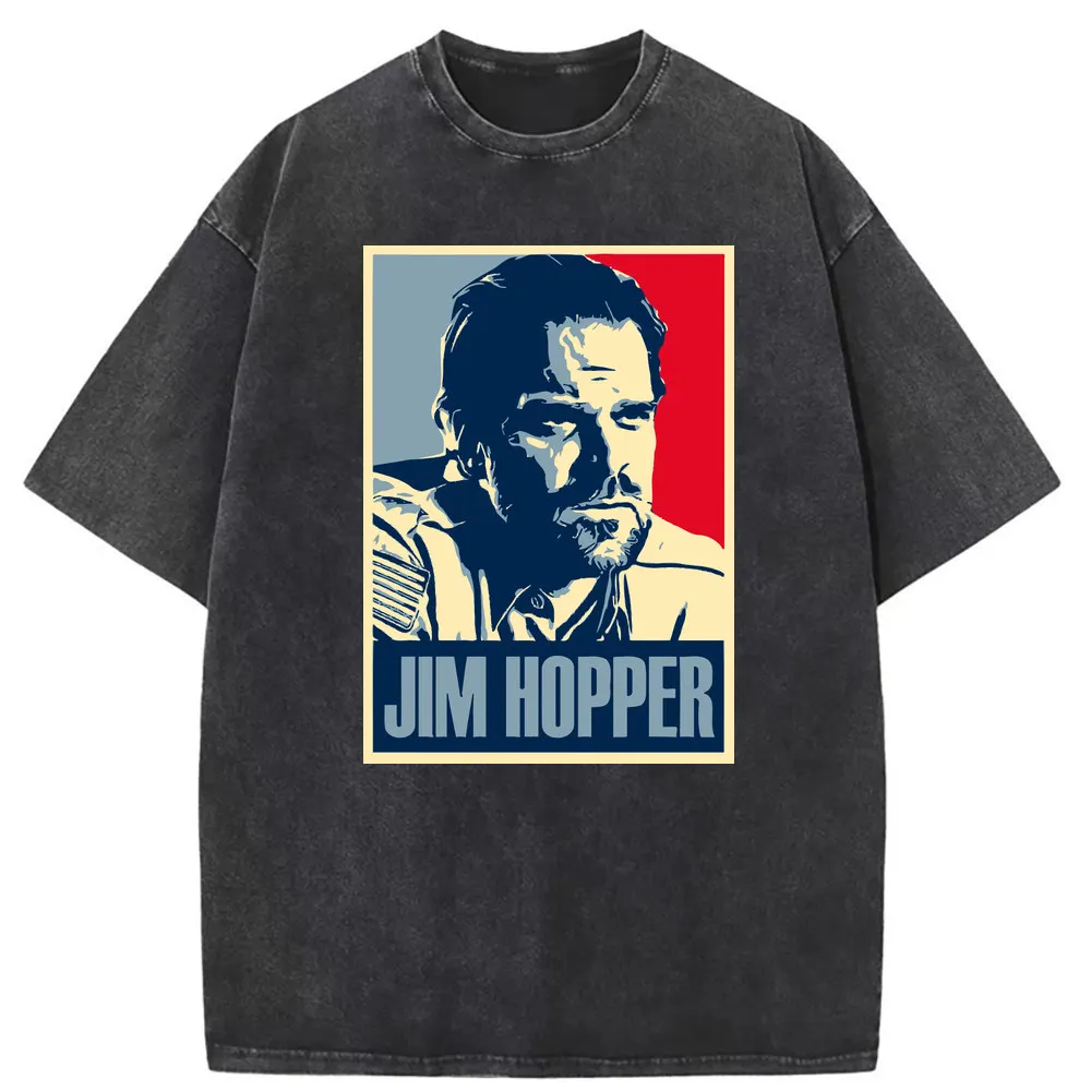 Jim Hopper Man Retro Graphic T-shirts Streetwear Long Sleeve Tee Shirt Men High Quality Printed Washed Sweatshirts England Style