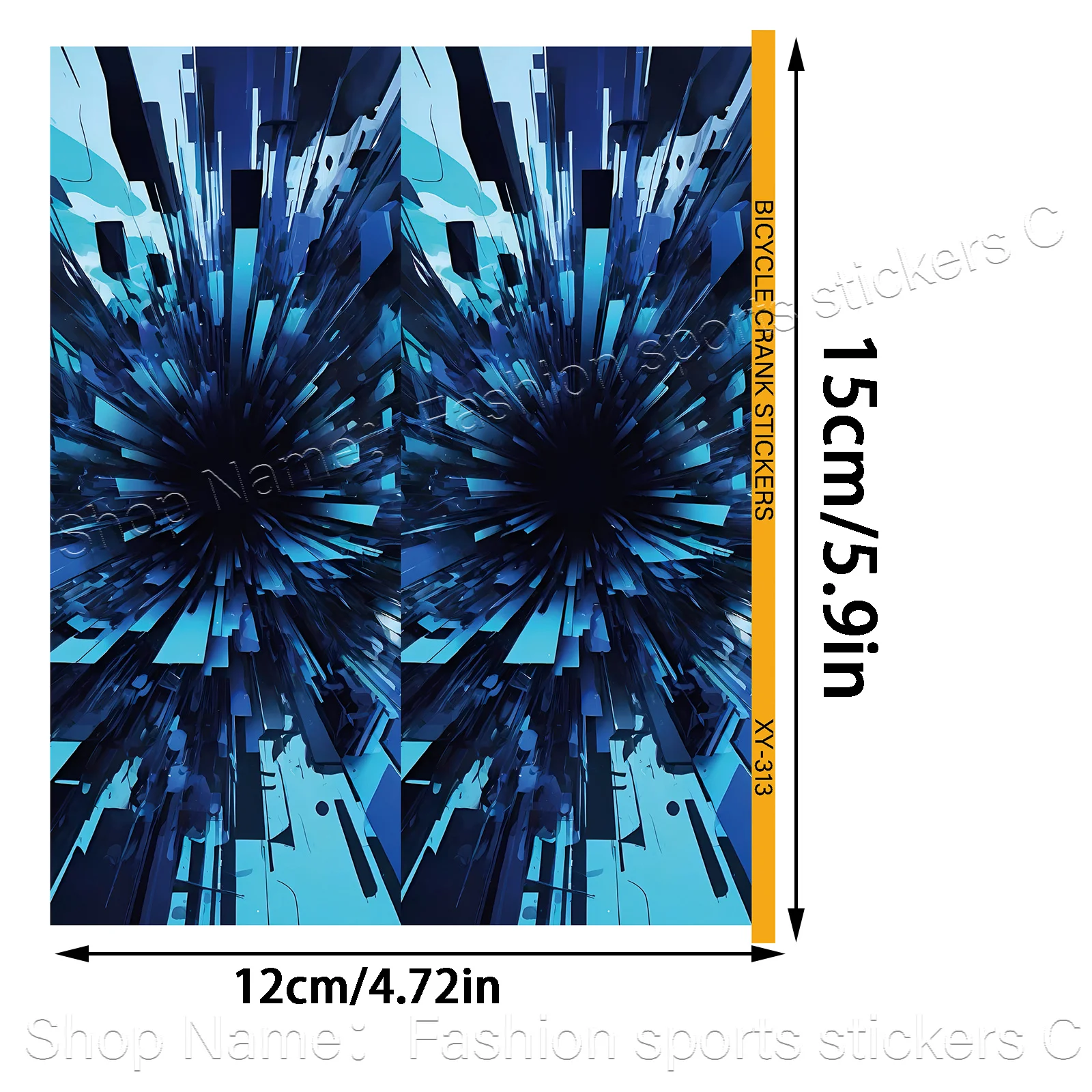 1Pair 2D Flat Blue Abstract Explosion Vinyl Sticker, Waterproof Decal for MTB Road Bike Crank Arm, Holiday Gift