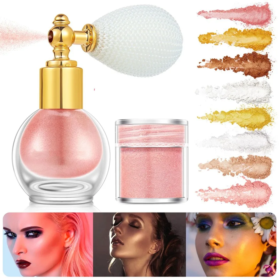 Vegan Highlighter Spray Powder With Pearl Glitter For Face Body Makeup Private Label Wholesale Custom Logo