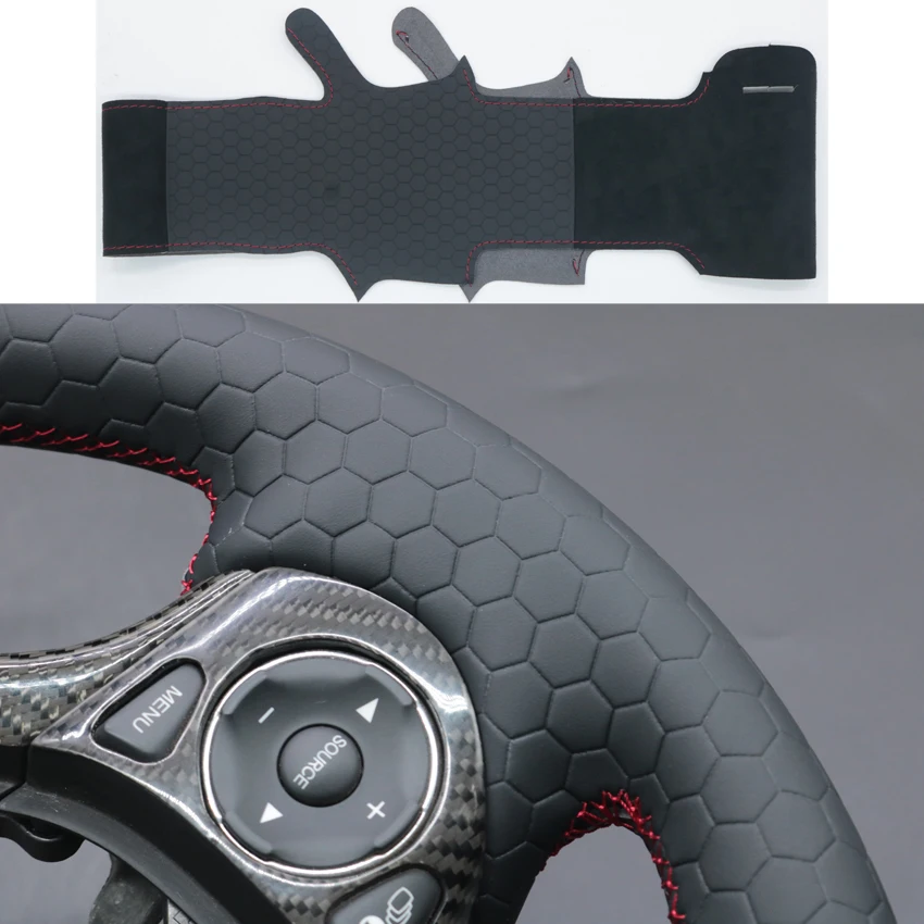 Black Faux Suede Leather Car Steering Wheel Cover for Honda Civic Si 2014-2015