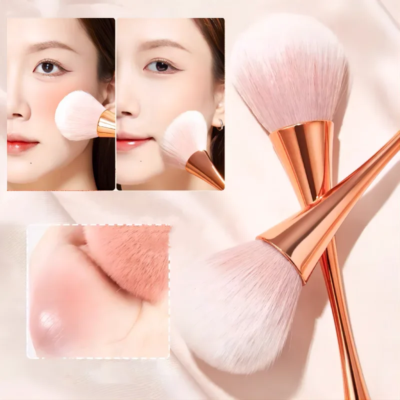 Rosa de ouro em pó blush escova profissional compõem escova grande rosto cont cosméticos rosto cont brocha colorete compõem ferramenta