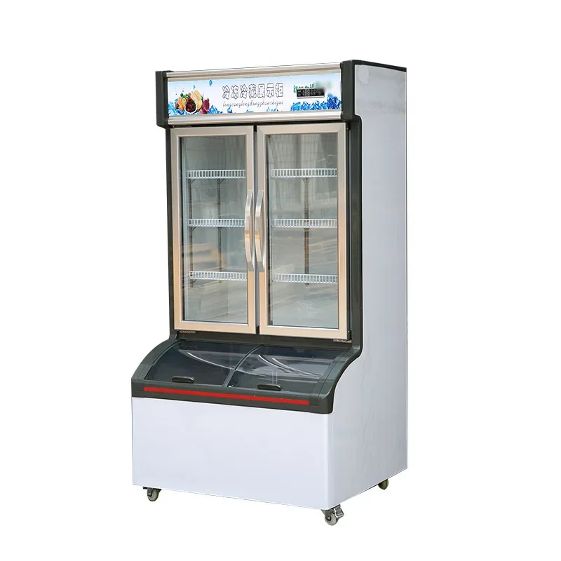 

2 Door Price Supermarket Food Beverage Frozen Food Meat Freezer Commercial Store Refrigerated Display Cabinet 2 Layer Freezer