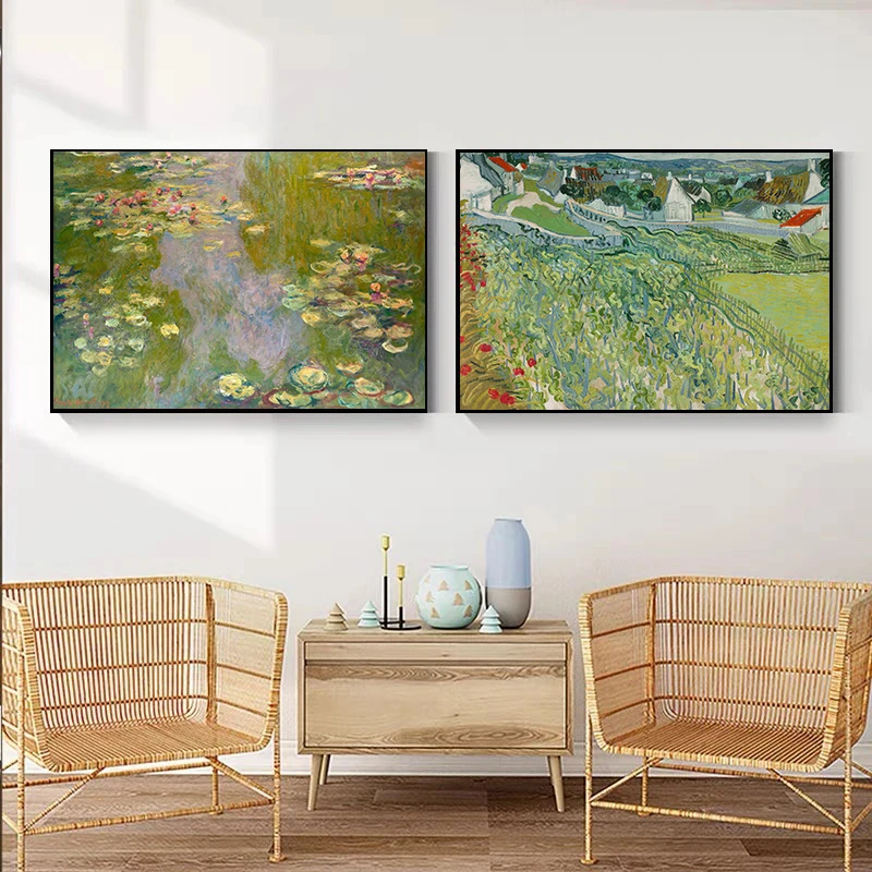 Van Gogh and Monet Masterpiece Poster Parliament Large Plane Trees Auvers Vineyards Canvas Painting Wall Art Picture Home Decor